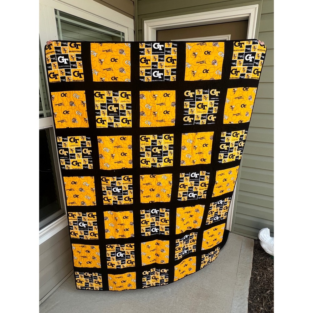 Handmade Georgia Tech Quilt Blanket Throw Yellow Jackets GT 66 X 48